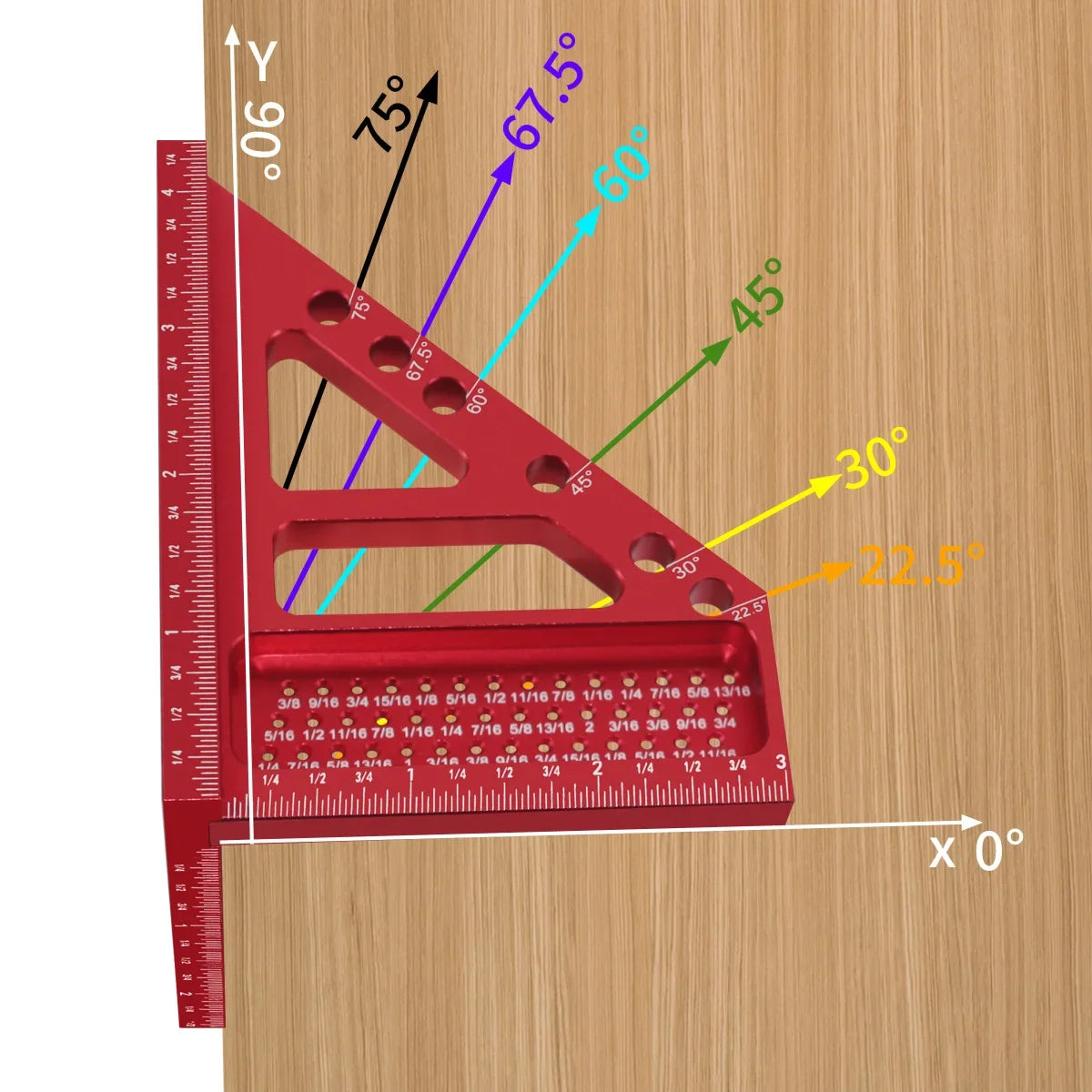 3D Multi-Angle Metric/Inch Measuring Ruler, 45/90 Degree Aluminum Alloy Square Protractor, High Precision Layout Measuring Tool - Shoppiline