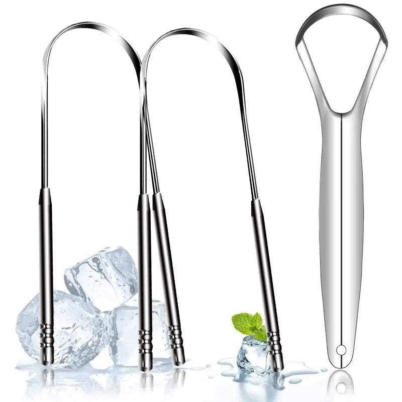 3PCS Stainless Steel Tongue Scraper Professional Tongue Brush Cleaner for Removing Tongue Coating Oral Care Tool