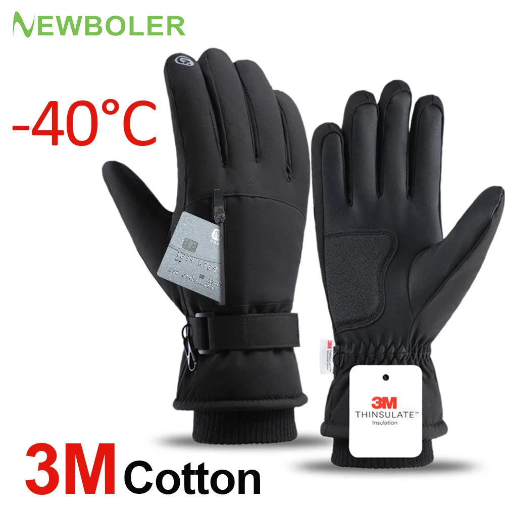 Gants de cyclisme d'hiver imperméables pour homme, sports de plein air, course à pied, moto, ski, écran tactile, polaire, antidérapants, chauds, doigts complets