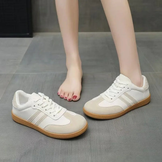 2025 Winter Women's White Platform Sneakers - Breathable Mesh Striped Casual Shoes Comfortable Flat Shoes
