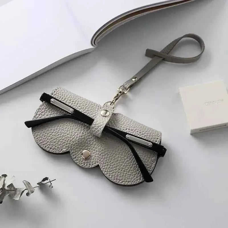 Litchi Embossed PU Leather Glasses Case Cute Hanging Eyewear Holder for Sunglasses Reading Glasses Portable Travel Storage Bag