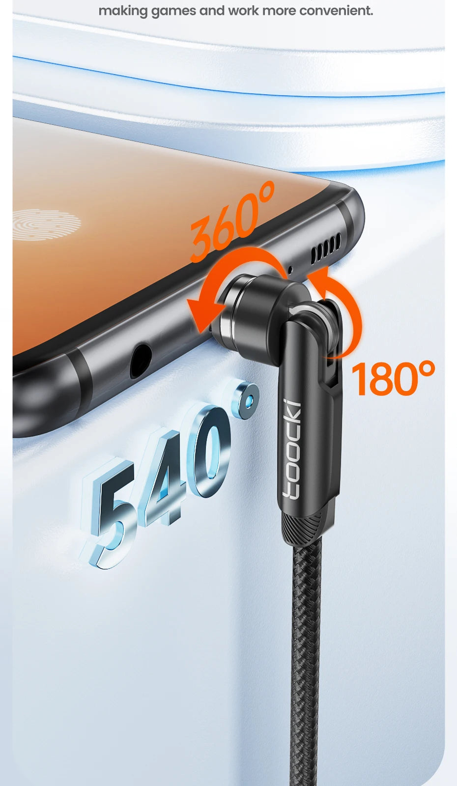 Toocki 540 Rotate Magnetic USB Type C Cable For iPhone 12 X Xiaomi Fast Charger Micro USB Type-C Magnet Charging Cable Data Wire