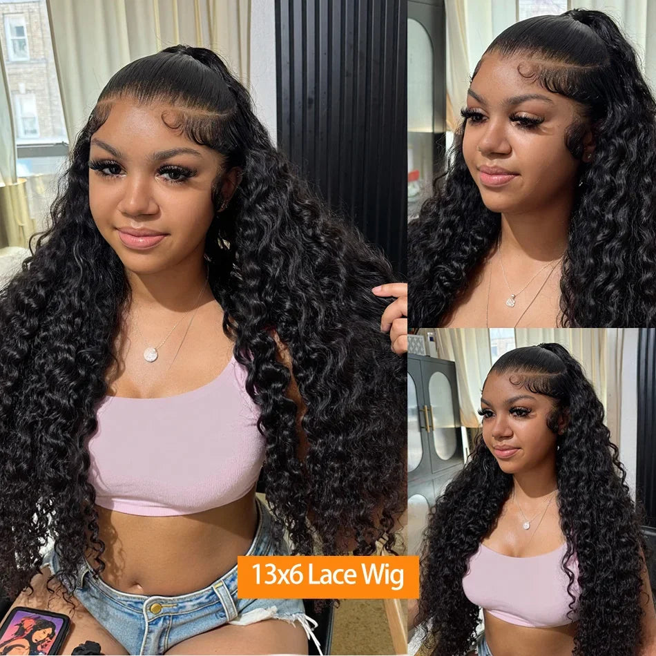 13x6 HD Lace Loose Deep Wave Frontal Perücken 42 Zoll Deep Curly Lace Front Echthaarperücken Vorgezupfte Klebefreie Perücke Echthaar