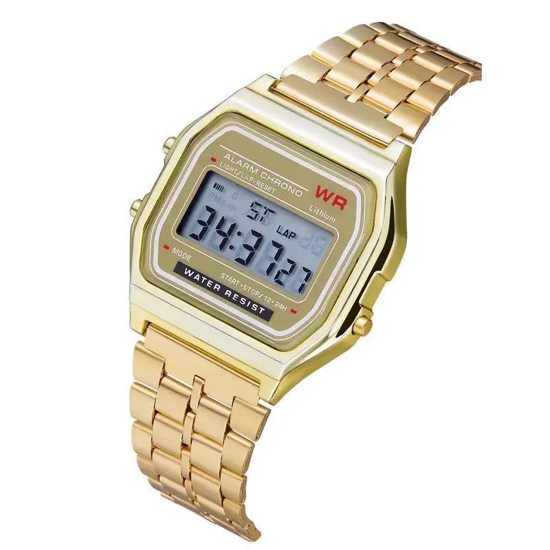 F91W Nicht wasserdichte Stahlbanduhr für Damen, Herren, Business-Uhr, multifunktionale LED-Digital-Sportuhr, elektronische Uhr