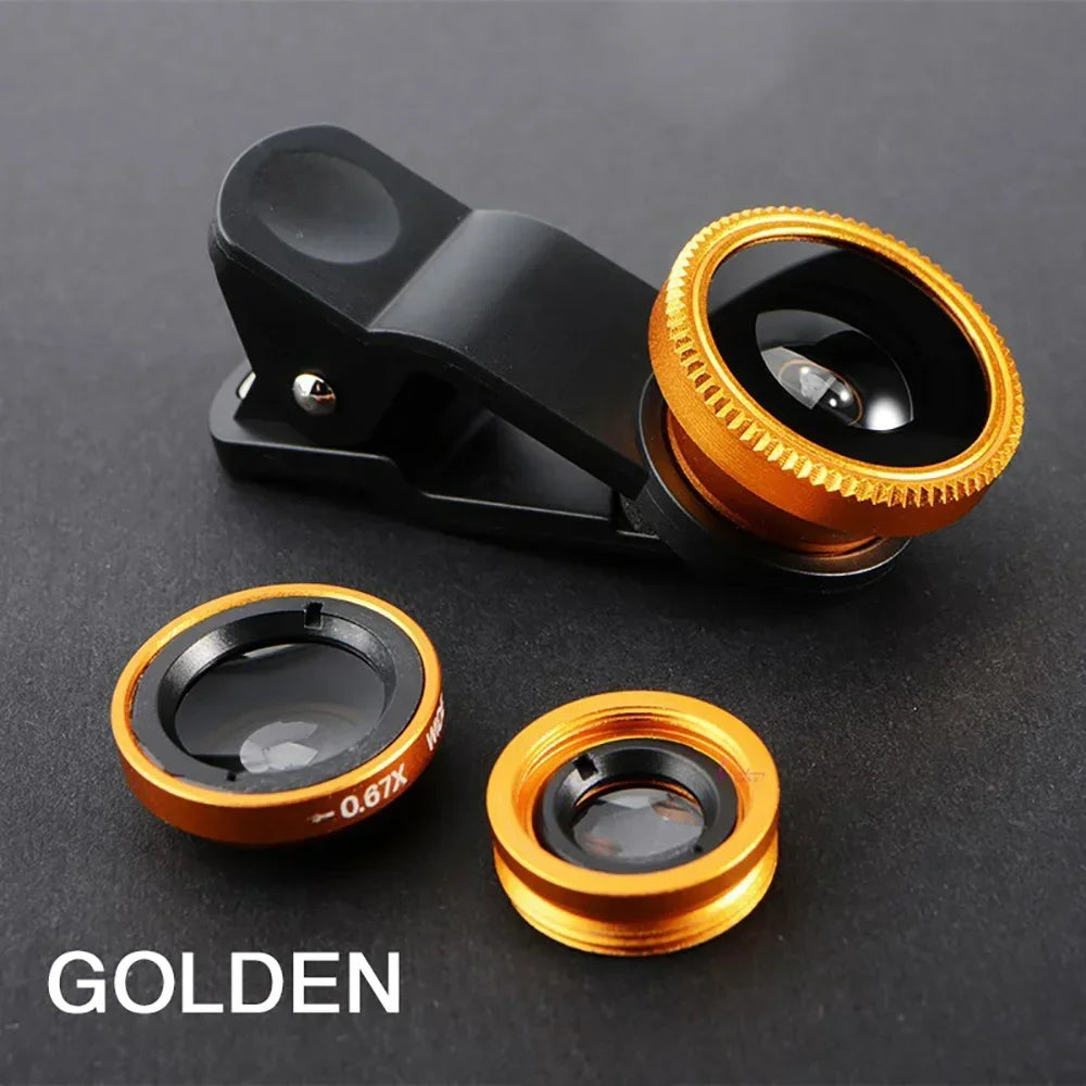 Objectif 3 en 1 Fisheye Grand Angle Zoom 0,67X Macro pour Téléphone Kits d'Objectifs Caméra pour Smartphone Objectif Zoom Fisheye avec Clip Téléphone