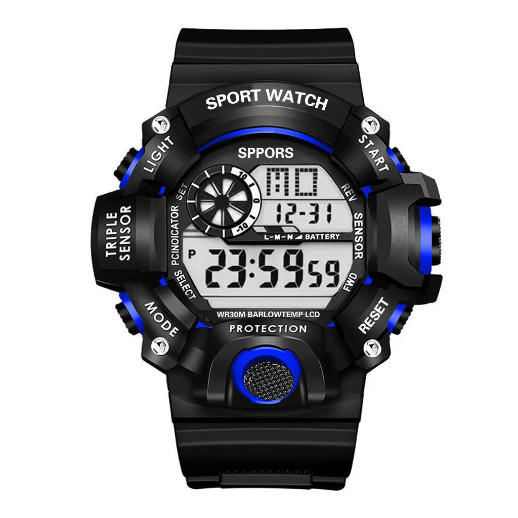 Mode Herrenuhr Sportliche elektronische Armbanduhr Großes Zifferblatt Multifunktional Wasserdicht Leuchtend Alarm Kinder Militäruhr für Herren
