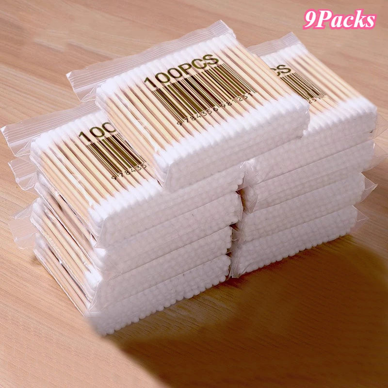 1 à 20 paquets de 100 bâtonnets en bois/paquet Coton-tiges pour bébés Nettoyage des oreilles Tampons Coton-tiges de santé et de beauté Bourgeons de coton de nettoyage