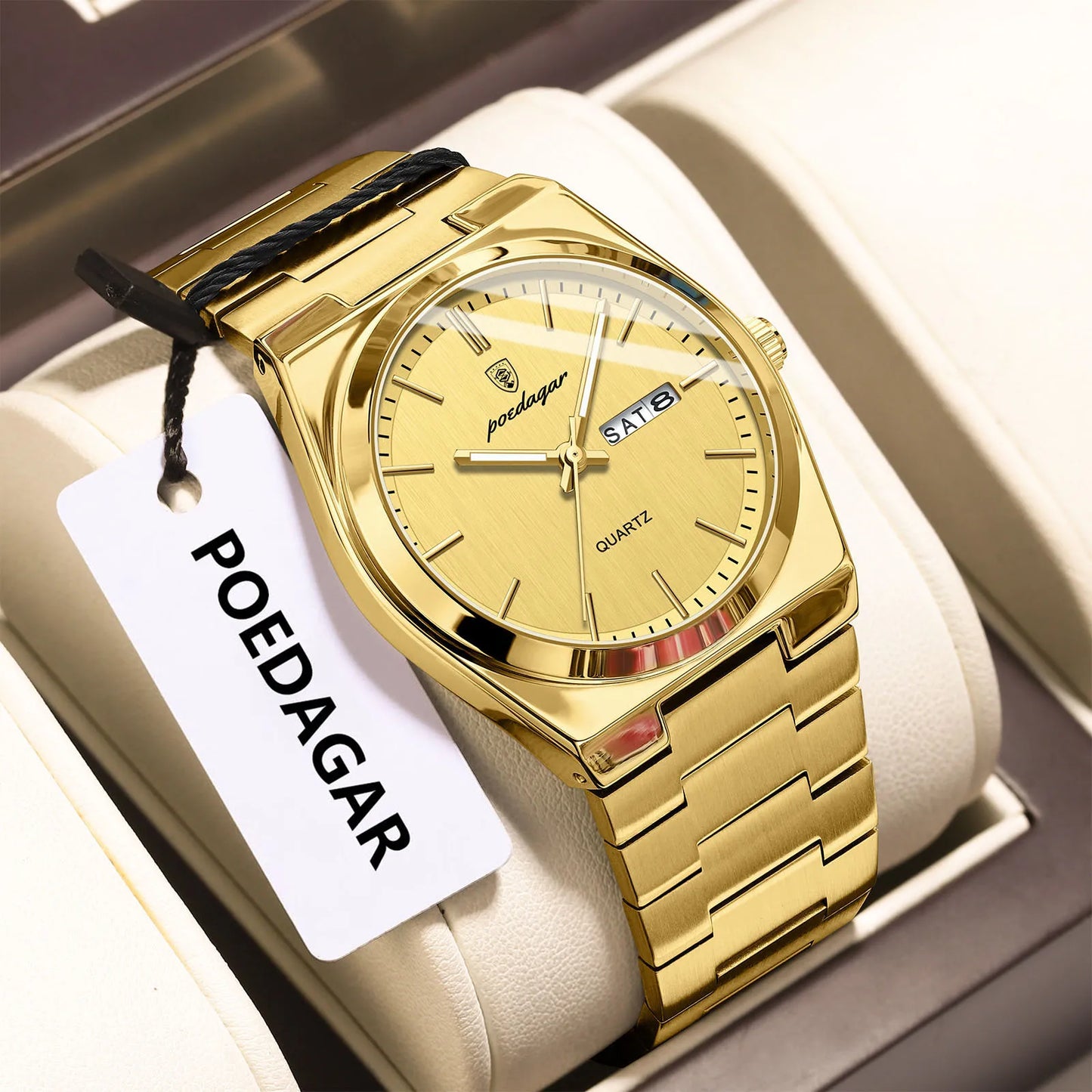 POEDAGAR Mode Klassische Herrenuhr Wasserdichte Leuchtende Datumsanzeige Wochenanzeige Luxus Herrenuhr Edelstahl Quarz Business Herrenuhren