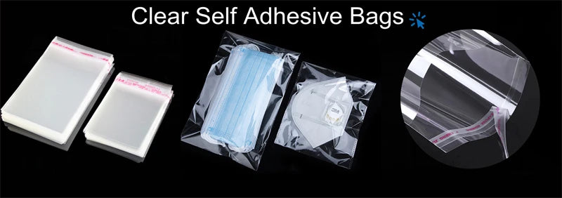 TETP 100Pcs Clear Self-Adhesive Resealable Waterproof OPP Plastic Bags 5Wires per Bag for Gift Food Candy Packaging Cellophane S