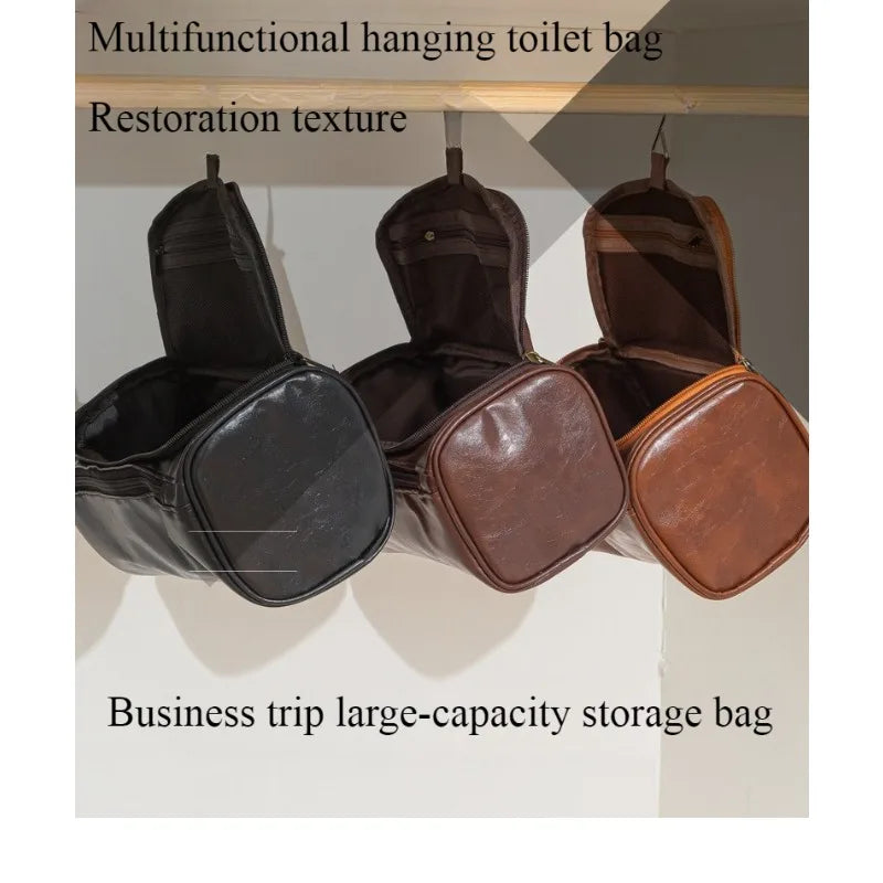 Leather Toiletry Bag for Men Women Dopp Kit Mens Hanging Toiletry Bag Travel Toiletry Bag for Traveling Large Cosmetic Bag for T