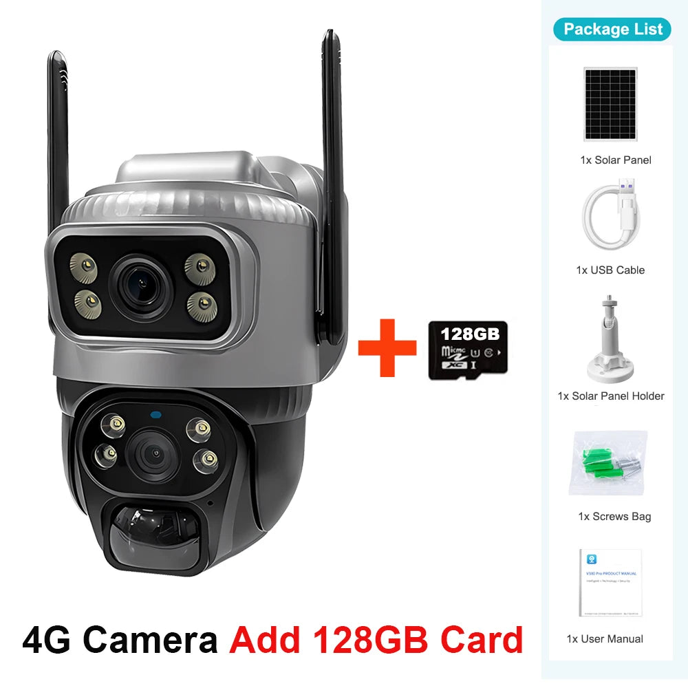 V380 Dual Lens 4G Camera Solar PIR Human Detection Night Vision Waterproof Security Video IP Camara 8MP 4K Battery CCTV Monitor - Shoppiline