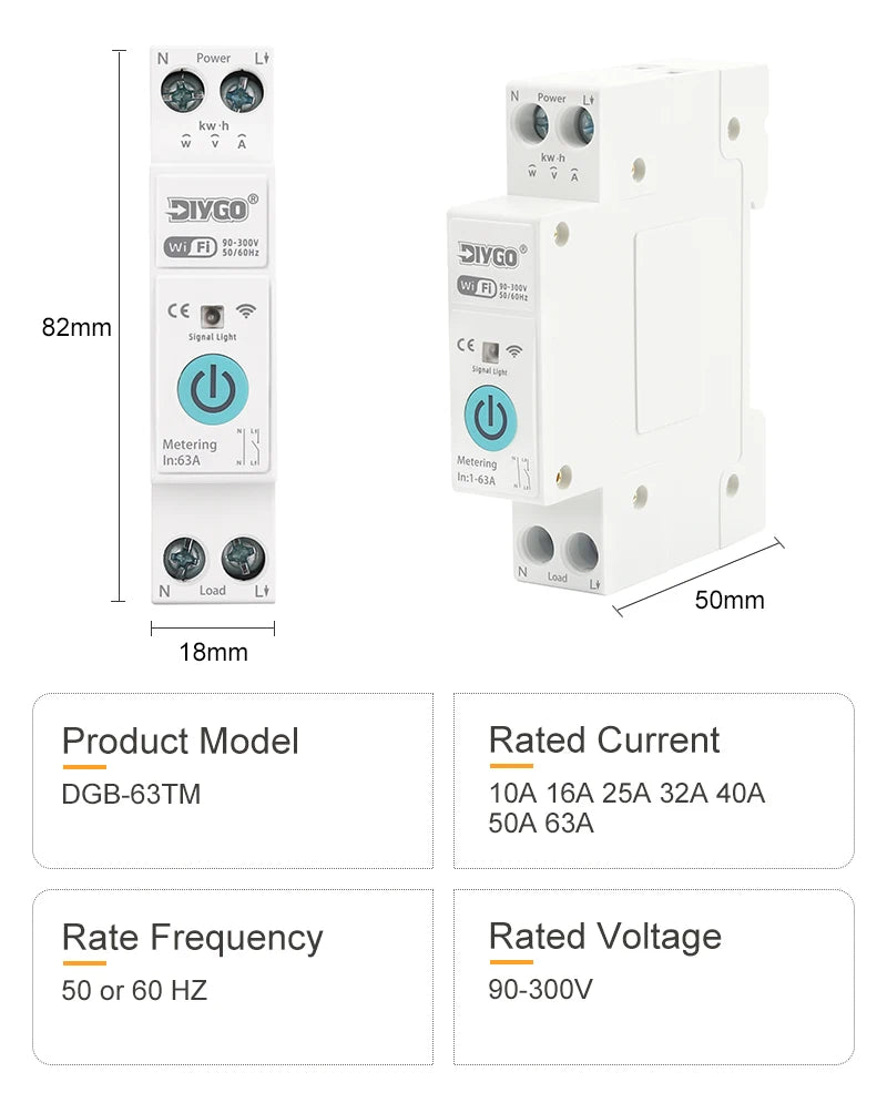 Tuya WIFI Smart Circuit Breaker 1P+N Over-Voltage/Current/Power Protector Under Voltage Protection Voice Remote Control Switch