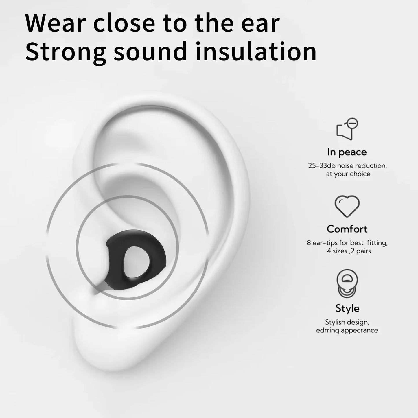 Plugs for Sleep,Swim, Work– Super Soft Silicone Ear Reusable Hearing Protection for Noise Reduction 8 Ear Tips in XS/S/M/L