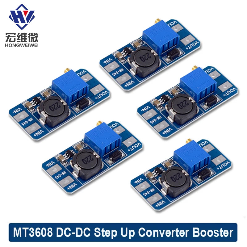 5PCS MT3608 Boost Module DC-DC Step Up Converter Booster Power Supply Module Board Max 2A 2V-24V To 5/9/12/28V for Arduino