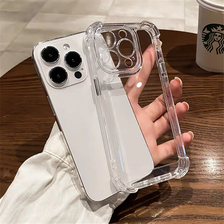 Luxury Shockproof Clear Phone Case For iPhone 15 14 13 12 11 Pro Max 14 15 Plus Silicone Bumper Transparent Hard Back Cover
