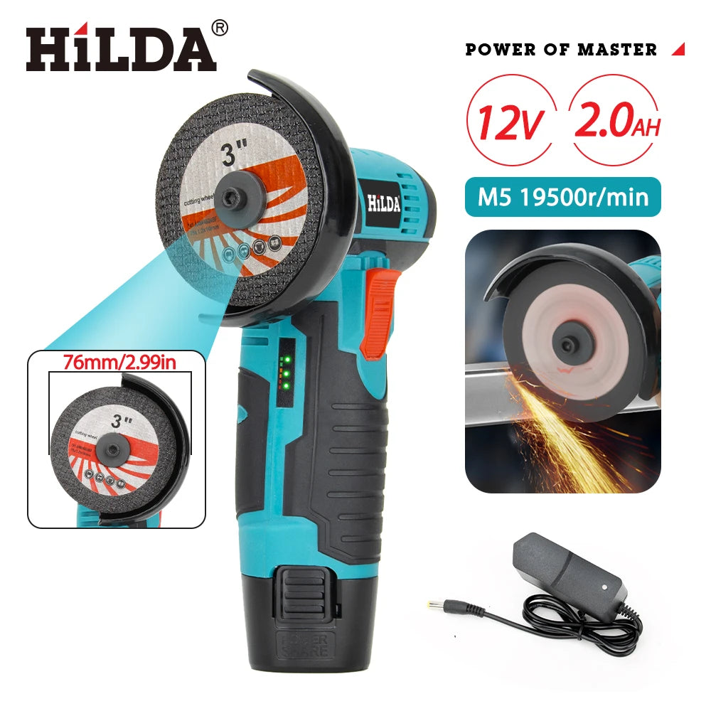 HILDA 12V Electric Angle Grinder 3/4 Inch Lithium Polishing Machine Brushless/Brushed Mini Cutting Machine Rechargeable Battery - Shoppiline