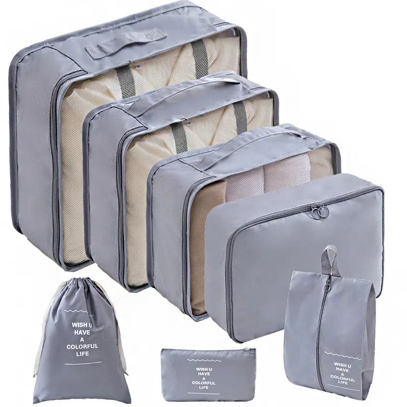 10/7-teiliges Set Reise-Organizer Aufbewahrungstaschen Koffer Packwürfel Tragbarer Kleiderschrank Gepäck Kleidung Schuhtasche Faltbar