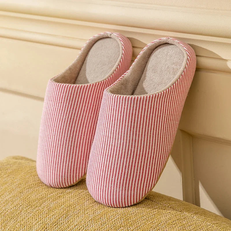 Unisex Home Slippers Soft Fur Slippers Warm Indoor Flat Slides Nonslip Couples Shoes Bedroom Light Slience Flats Autumn&Spring