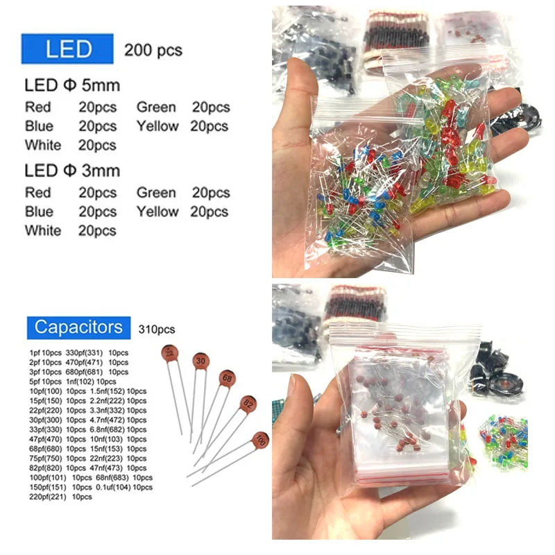1818PCS Common Capacitors Resistors Capacitors T0-92 LED Transistors PCB Board DIP-IC RM065 diodes Electronic Components Kit - Shoppiline