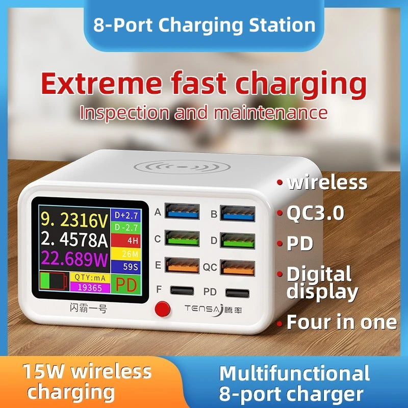 Multi functional 8-port USB Wireless Fast Charging Station Visual Current Detection Charger For Mobile Phone iPad Flash Charging - Shoppiline