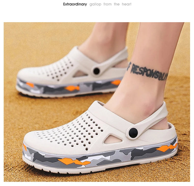 Men's summer casual hole shoes non slip lightweight breathable Two wearing men's sandals fashion comfort beach shoes slippers