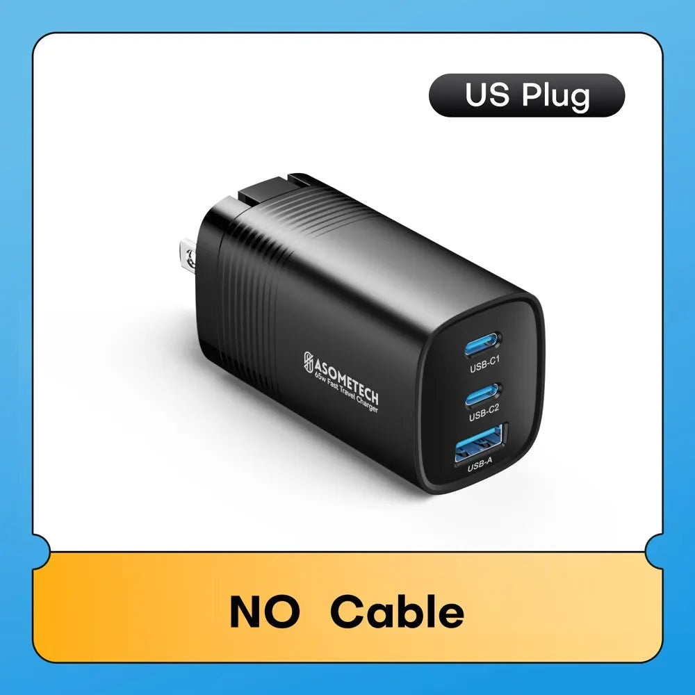 ASOMETECH GaN USB Type C Charger 65W 45W PPS PD QC4.0 Quick Charger For Macbook Laptop IPAD Tablet iPhone 14 Samsung S23 Ultra - Shoppiline