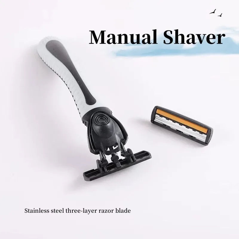 Men's Shaver Stainless Steel Shaving Three Layer Blade Shaver Reusable Razor Imported Blade Professional Barber Shaving Tools