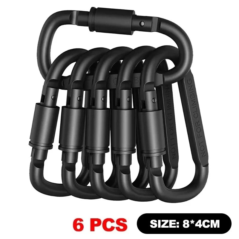 1-6PCS D-Shaped Carabiner Clips Heavy Duty Aluminum Alloy Quick Links for Backpack Keychain Outdoor Camping EDC Gear Accessories
