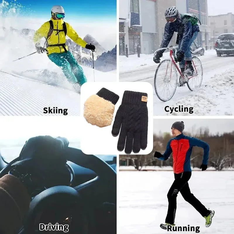 Velvet Touch Screen Gloves Fashionable Black Woven Winter Gloves Men's and Women's Warm and Hot Typing Gloves