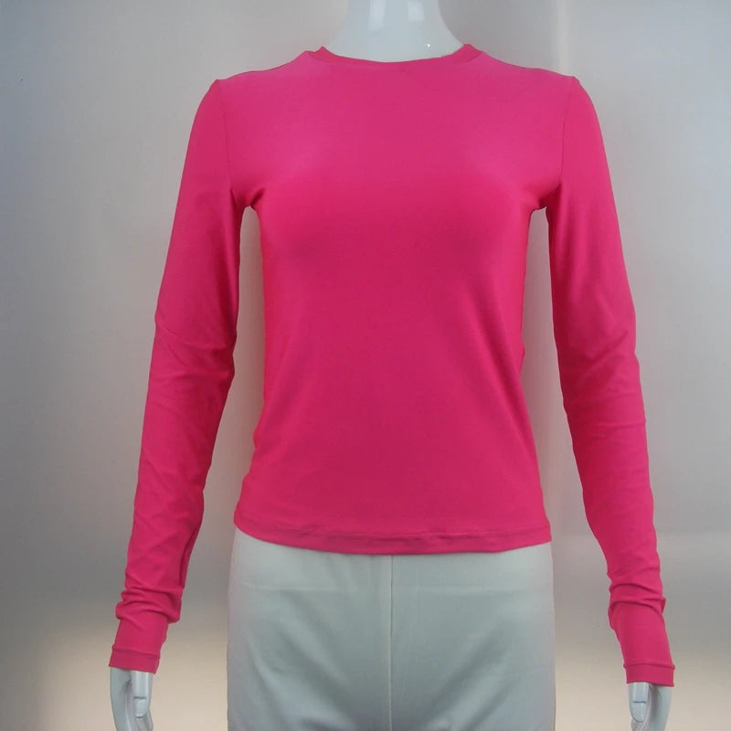 Damenbekleidung Langarm-T-Shirt Slim Fit Tops Damen Rundhals Enganliegendes T-Shirt Streetwear 2024 Y2K Qtraf 2408