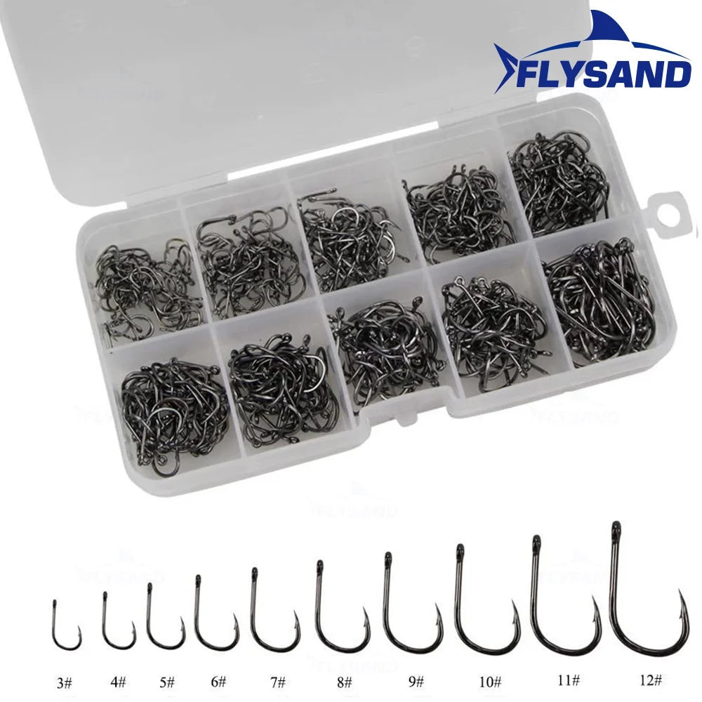 FLYSAND 100pcs/500pcs High Carbon Steel Fishing hooks Mixed Size Barbed jig hook Carp Fishing Jig Head Fly fishing Accessories