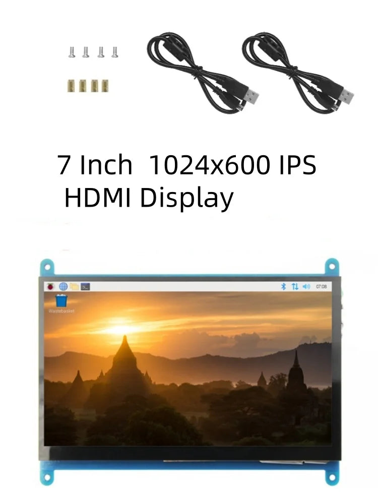 7 Inch Raspberry Pi 4/3/2/B/B+/A+ Monitor 1024x600 IPS 5-Points Capacitive Touchscreen Drive Free HDMI Display For Win 7/8/10 - Shoppiline