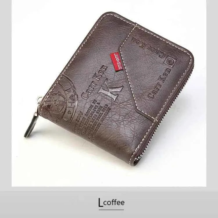 Men's PU Waxed Oil Leather Wallet Short Bifold Coin Purse with All-Around Zipper for Cash And Cards