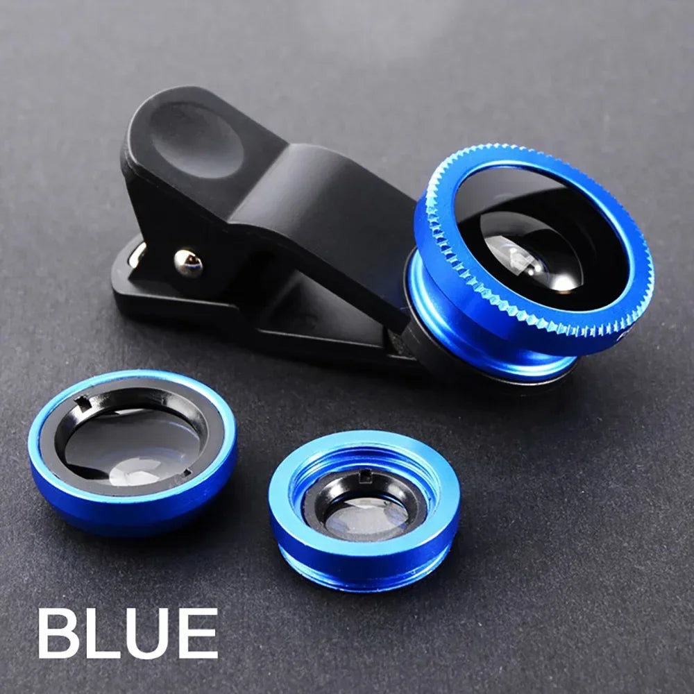 Objectif 3 en 1 Fisheye Grand Angle Zoom 0,67X Macro pour Téléphone Kits d'Objectifs Caméra pour Smartphone Objectif Zoom Fisheye avec Clip Téléphone