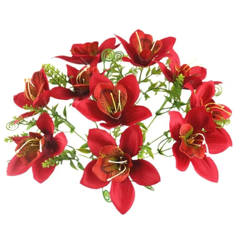 10Pcs White Silk Orchid Bouquet, Faux Flowers for DIY Wedding Decor, Table & Vase Decoration