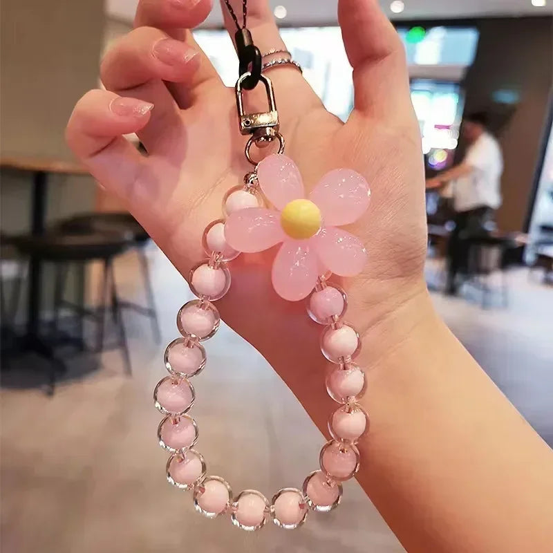 Handy Anti-Verlust Lanyard Schlüssel Kurz Handgelenk Anhänger Bunt Macaron Runde Perle Anhänger Damen Handkette Handy Lanyard
