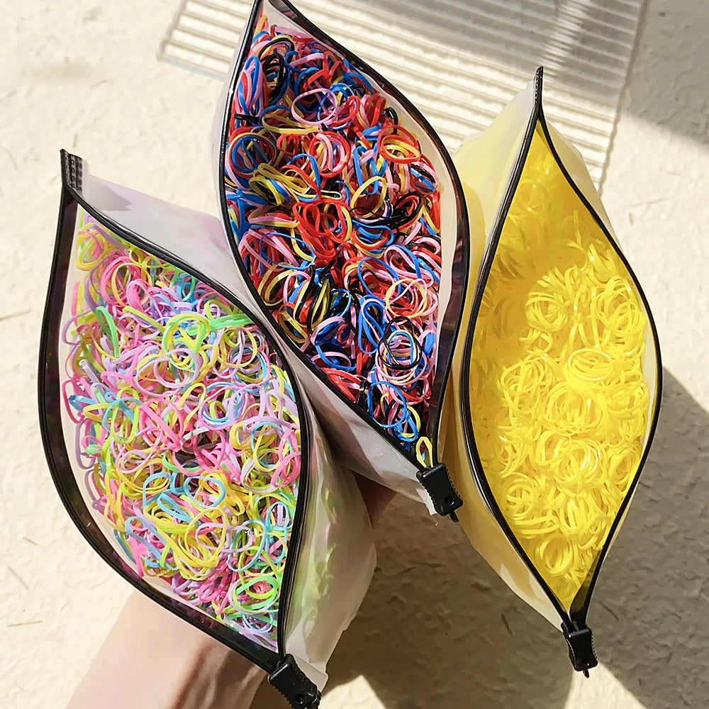 500/1000/2000 pièces élastiques en caoutchouc colorés jetables pour filles, serre-tête, attaches de queue de cheval, accessoires capillaires pour enfants