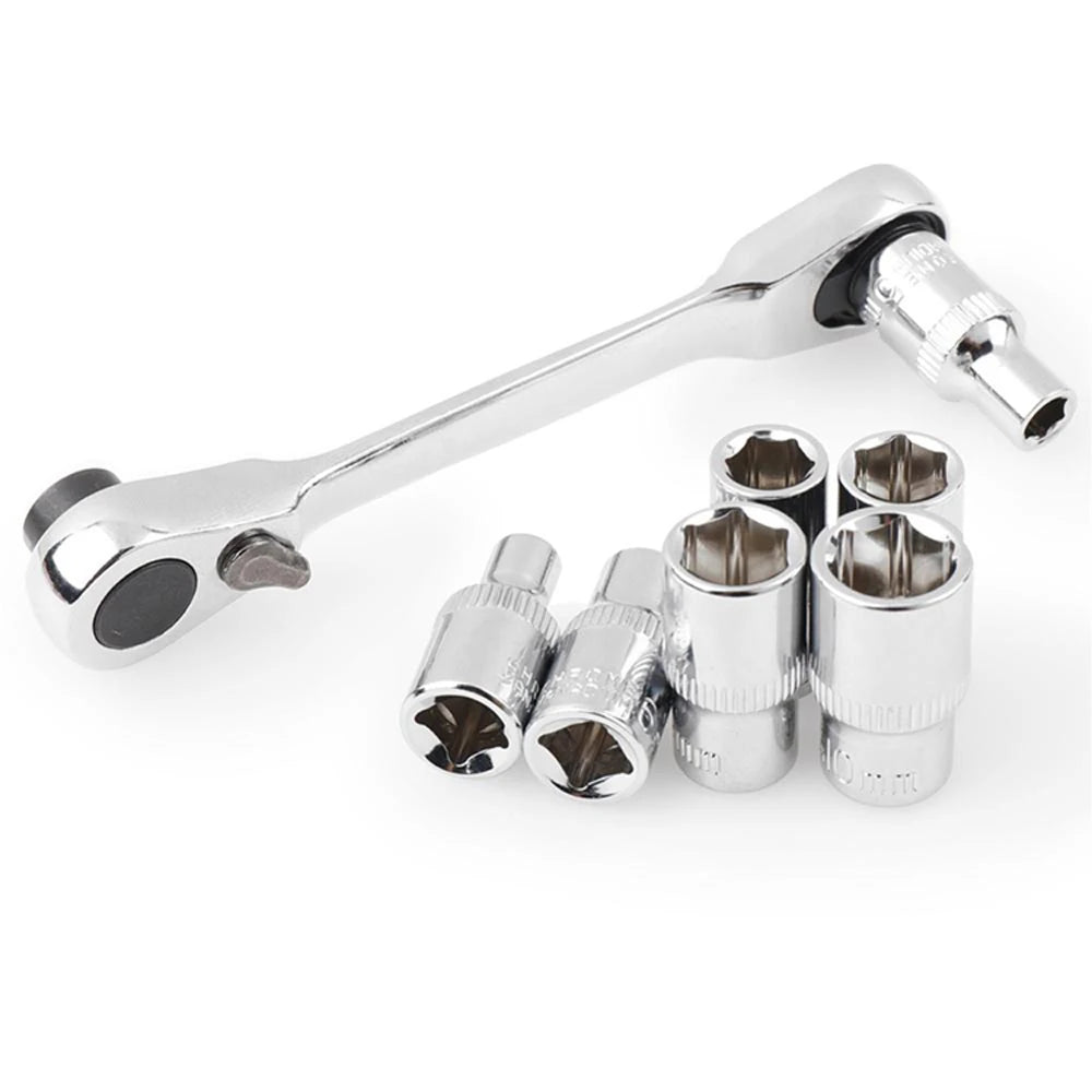 2 in 1 Socket Ratchet Wrench Mini Double Head One Quarter Batch Head Screwdriver Handle 72 Teeth Fast Small Wrench - Shoppiline