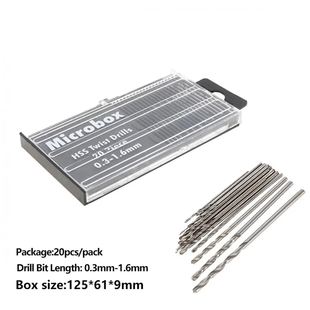 20Pcs Drill Bits For Precision Crafts Jewellery Watch Repair Model Making Hobby Work Electronics 0.3mm-1.6mm Mini HSS Spiral Dri