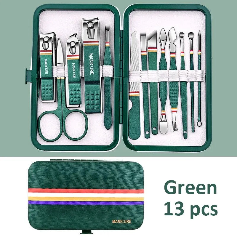 Ouriner 6-18tlg. Tragbare Maniküre-Sets Pediküre-Sets Glänzendes Schwarzes Nagelknipser-Set Persönliche Pflege Werkzeuge Augenbrauenschere