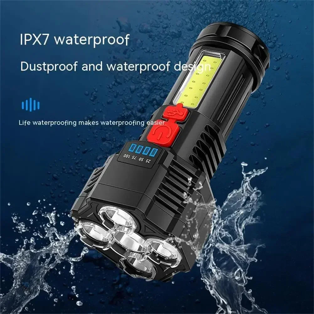 5 LED High Power Led Flashlights Rechargeable Camping Torch 5 Lighting Modes For Outdoor Camping Adventure Lamp with Side Light