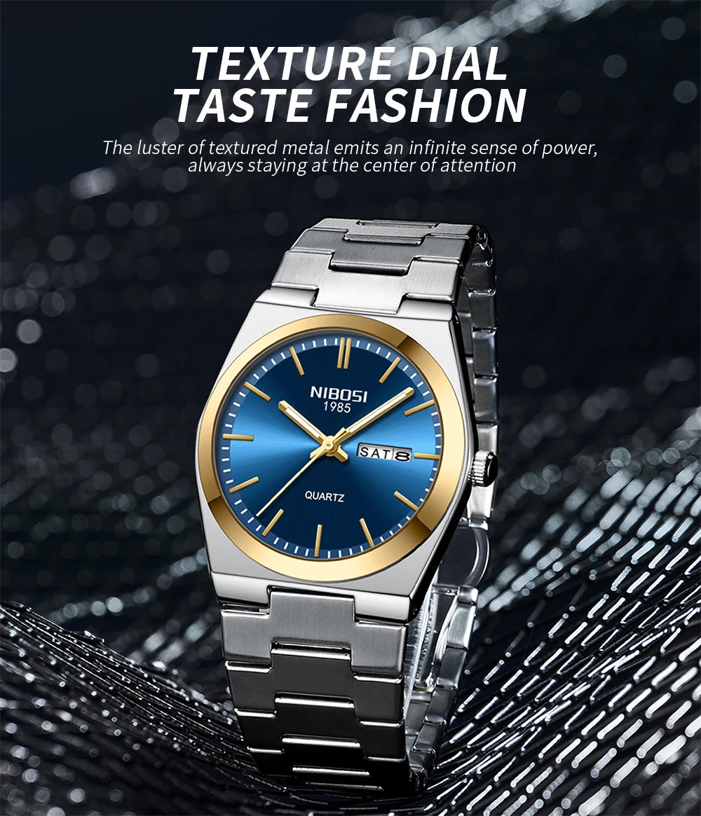 NIBOSI Luxury Watch For Man Waterproof Luminous Date Week Stainless Steel Men Watch Casual Quartz Men's Watches Male Clock+box