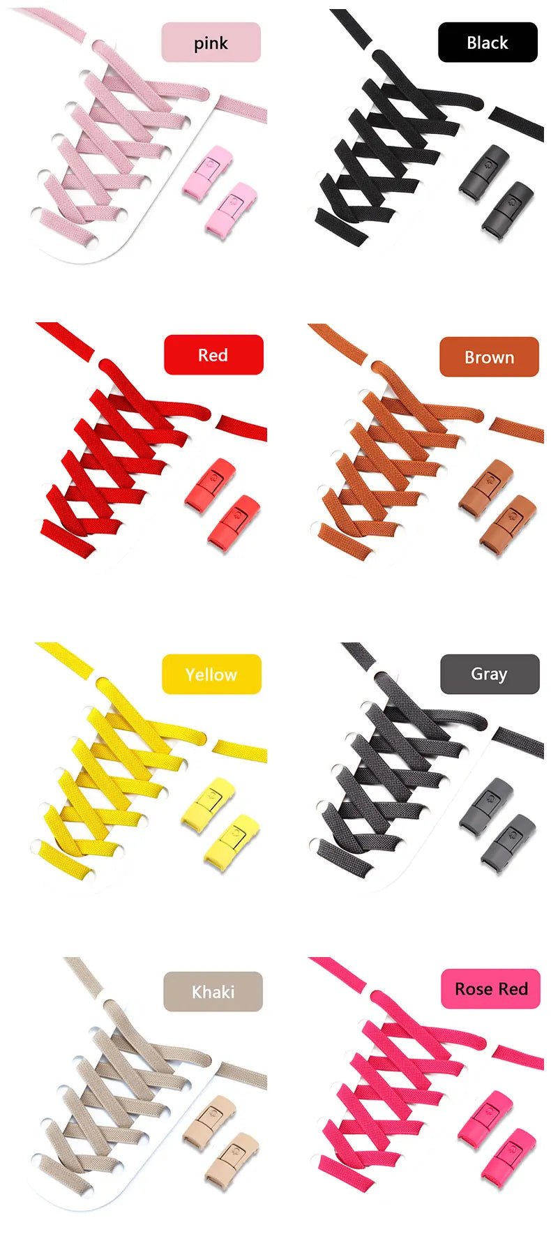 Colorful Press Lock Shoelaces without ties Elastic Laces Sneaker 8MM Widened Flats No Tie Shoe laces Kids Adult Shoelace Shoes