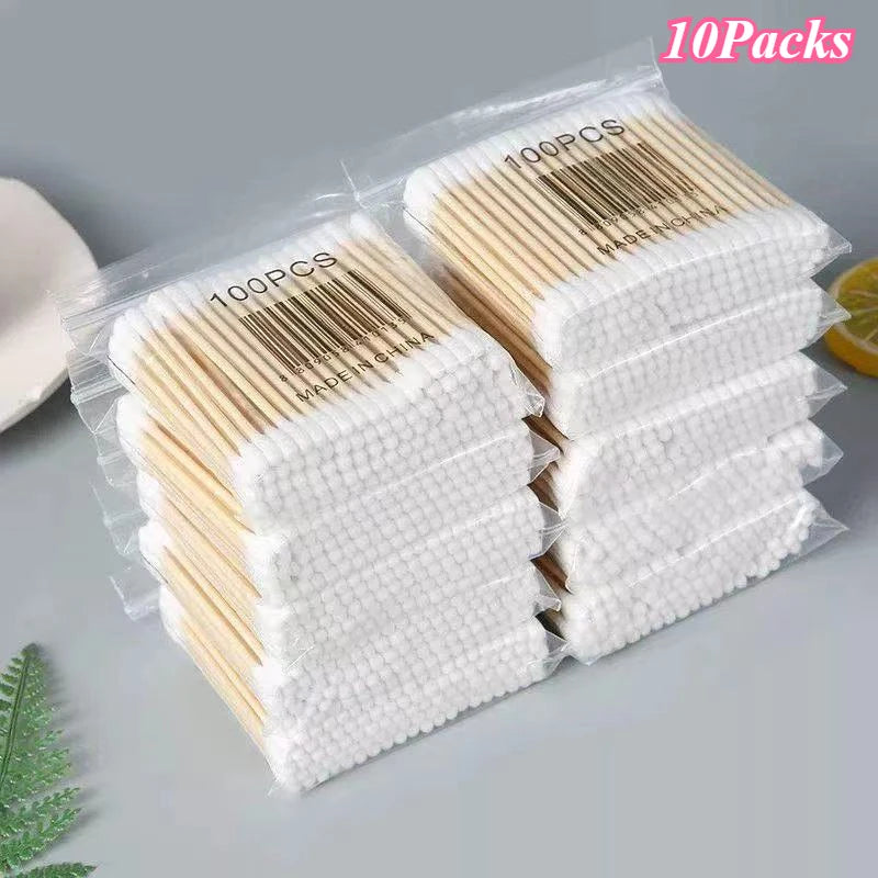 1 à 20 paquets de 100 bâtonnets en bois/paquet Coton-tiges pour bébés Nettoyage des oreilles Tampons Coton-tiges de santé et de beauté Bourgeons de coton de nettoyage
