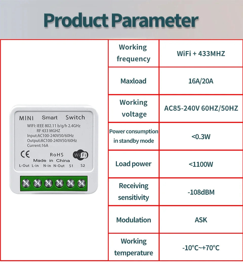Wifi RF 433MHz Smart Switch Tuya Smart Life Alexa Google Alice Voice Control Remote Wireless Wall Panel Module for Led Lighting