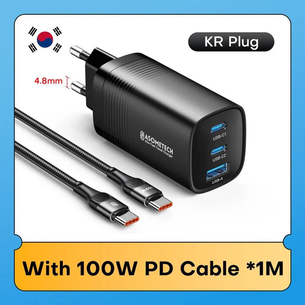 ASOMETECH GaN USB Type C Charger 65W 45W PPS PD QC4.0 Quick Charger For Macbook Laptop IPAD Tablet iPhone 14 Samsung S23 Ultra - Shoppiline