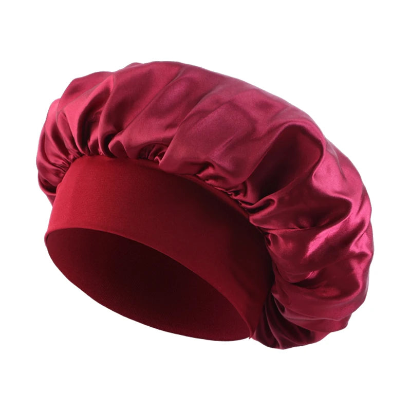 New Women's Satin Solid Wide-brimmed Sleeping Hat Unisex Head Wrap Elastic Band Cap Hair Care Bonnet Night Hat bonnet de nuit