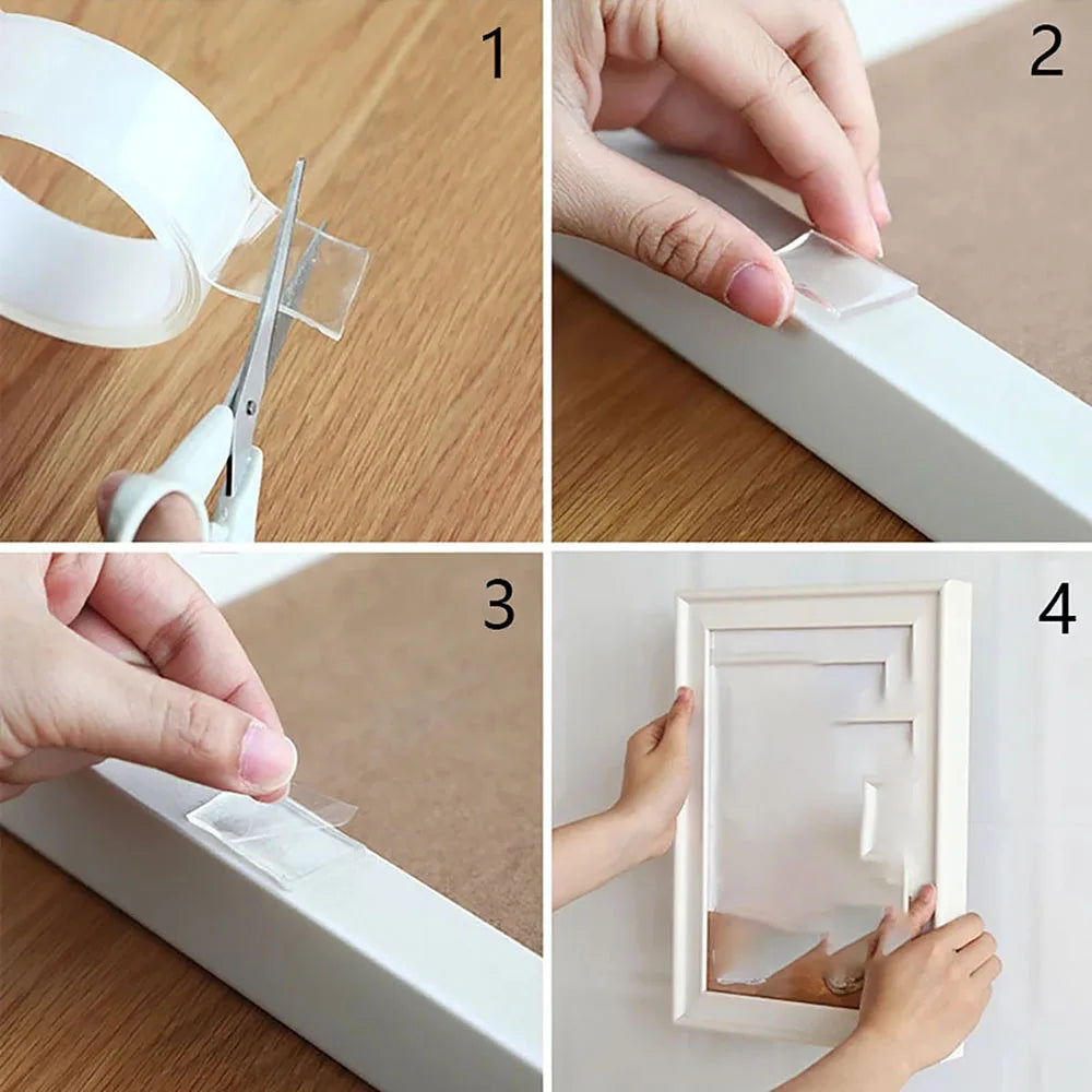 1/3/5m Ultra-Strong Double-Sided Adhesive Tape Versatile Reusable Waterproof Tracsless Tape Two-Sided Nano Tape Super Power Tape