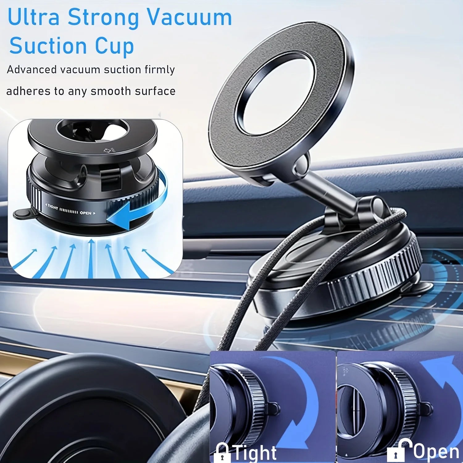 Vacuum Magnetic Suction Cup Phone Mount for Car/Gym/Mirrora/Smooth Surface/Bathroom Mirror,360° AdjustablePhoneHolderfor iPhone. - Shoppiline