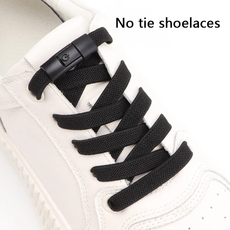 Colorful Press Lock Shoelaces without ties Elastic Laces Sneaker 8MM Widened Flats No Tie Shoe laces Kids Adult Shoelace Shoes